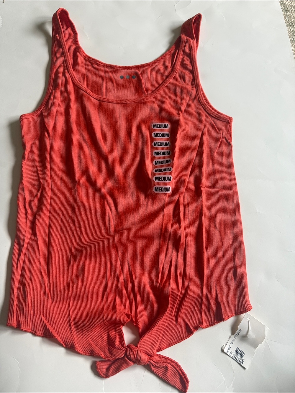 Three Dot Coral Tie-Front Ribbed Tank Top